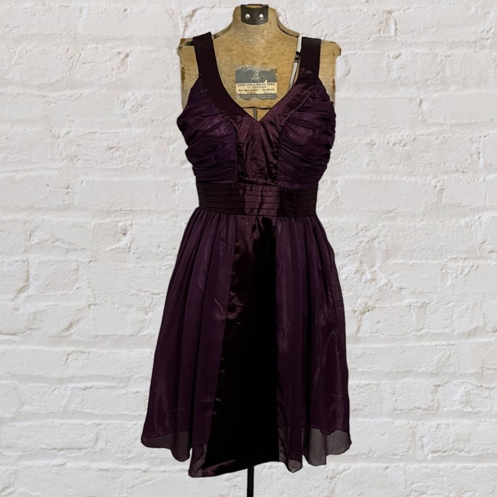 Purple Lilac Satin Top Center Panel Sheer Sleeveless Drop Waist Above Knee Dress